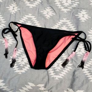 Bikini Black Tie Sides with Pink Ombre Tassles
